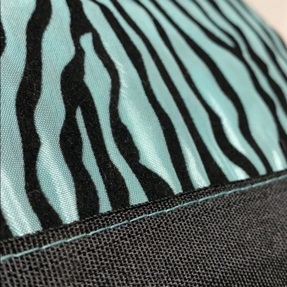 NWT One (1) Zebra Flocked Teal Grommet Top Curtain Fabric